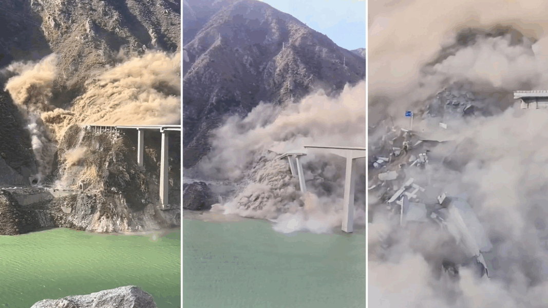 Colapsa el puente Hongqi en China tras un deslizamiento de tierra