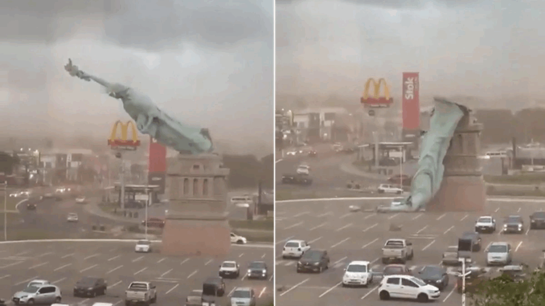 Se cae una réplica de la Estatua de la Libertad en Brasil