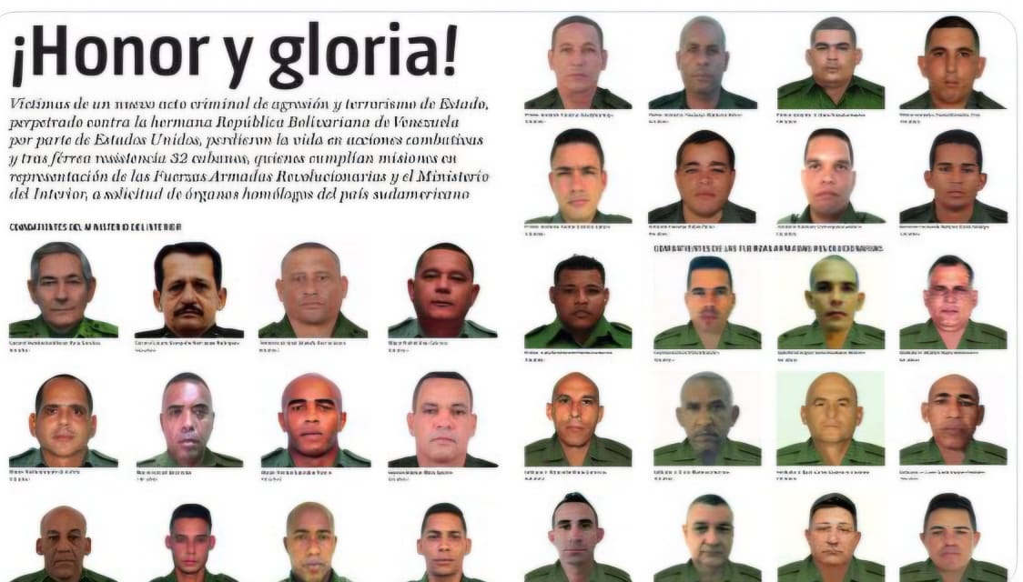 ¡Honor y gloria! 32 cubanos mueren en agresión militar estadounidense contra Venezuela
