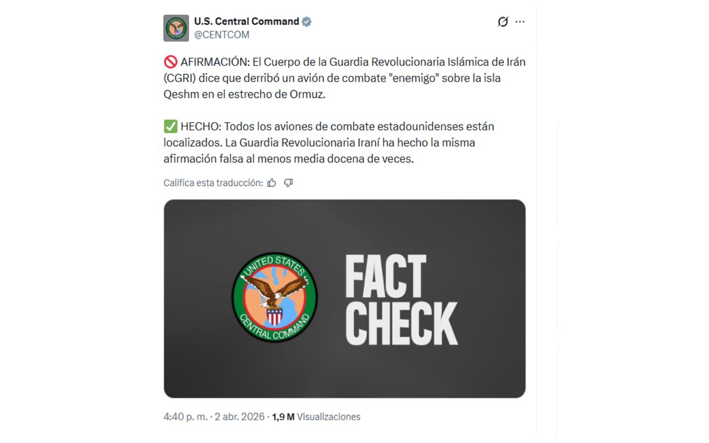 Sin palabras se encuentra el Mando Central de EE.UU. tras ataques de Irán