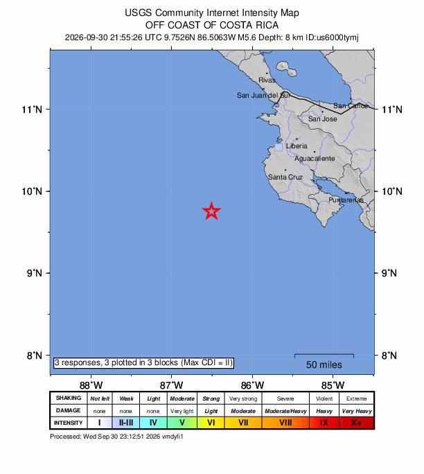 Monitorean las costas del Pacífico costarricense tras sismo de 5,3