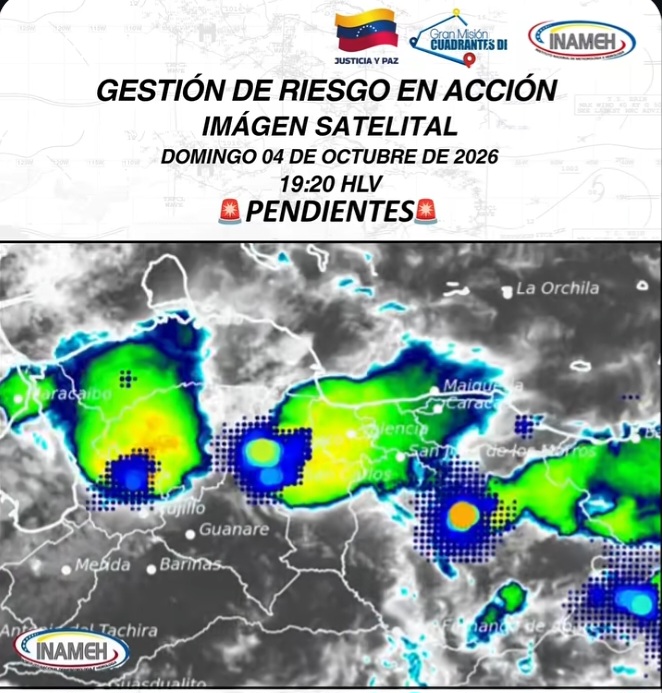 Inameh emite alerta por repentino desarrollo de lluvias y tormentas eléctricas
